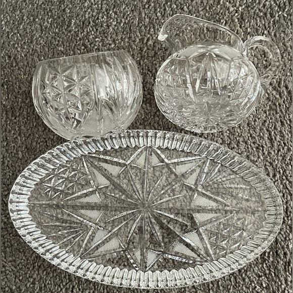 VINTAGE CRYSTAL CREAM & SUGAR SET WITH TRAY! - Picture 16 of 16